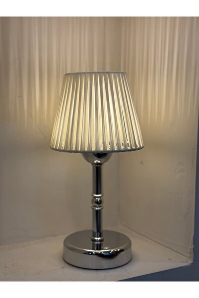 Maison Avf Beyaz Deri Kablosuz Şarjlı Masa Lambası - Alt Uzun Gümüş