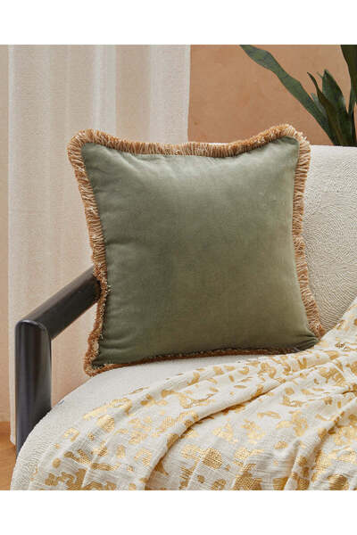 REDTAG Green Embellished With Fringe Cushion