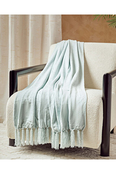 REDTAG Blue Woven Chenille Throw With Fringe