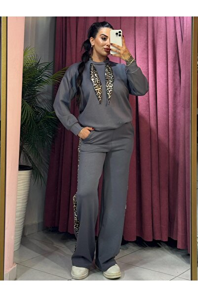 inci bayan giyim Women's Scarf-Detail Track Suit/Anthracite