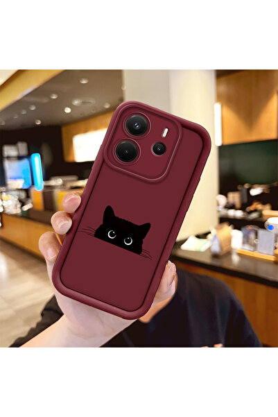 Hontinga Cat Shockproof Simple Claret Red Silicone Phone Case Compatible with...