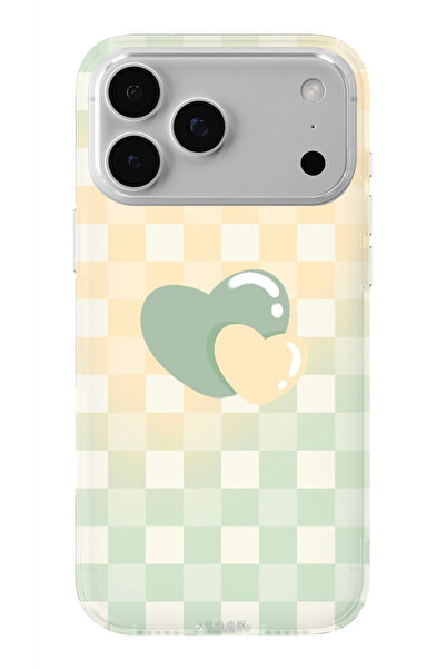 Multitronic حافظة شفافة مطبوعة بتصميم قلب أخضر أصفر متوافقة مع هاتف iPhone 17...