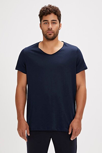 Bad Bear V-Neck T-Shirt Navy Blue Basic Men's T-Shirt