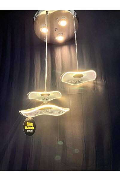 EROL AVİZE Silver Wave Üçlü Gümüş Modern Led Sarkıt Üç Renk Avize