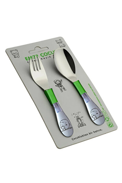 Anka طقم شوكة وملعقة طعام للأطفال من إيمزي، قطعتين، منقوش