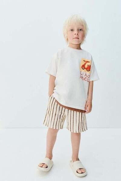 Monila Set de pantaloni scurți din bumbac cu imprimeu slogan pentru băieți