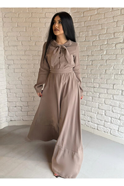 moneta boutique Women's Scarf Detailed Imported Fabric Belted Dress