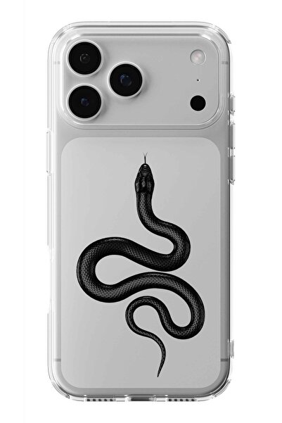 Multitronic حافظة شفافة مطبوعة بتصميم ثعبان أسود متوافقة مع iPhone 17 Pro Max