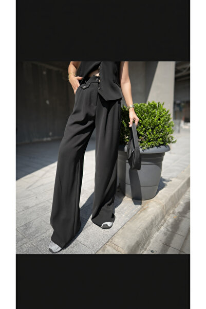 My Blog Black Palazzo with Pocket Detail on the Waist - 9034