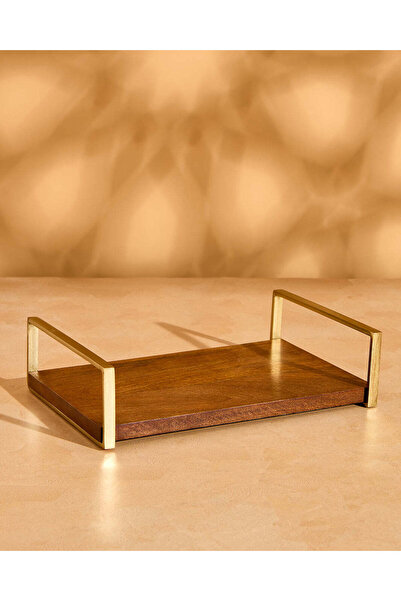 REDTAG Decorative Wooden Tray With Gold Rim And Handle