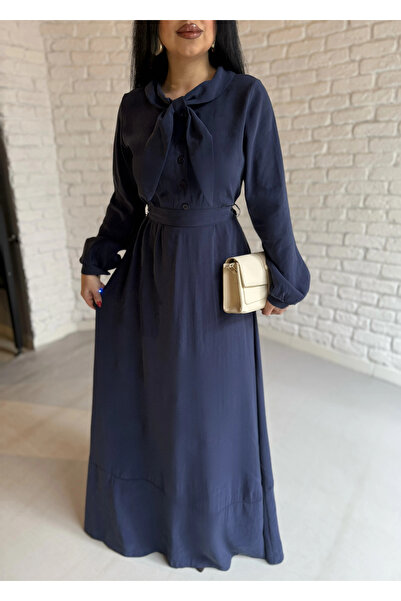 moneta boutique Women's Scarf Detailed Imported Fabric Belted Dress