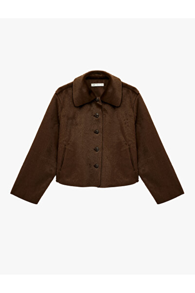 Koton X Sima Tarkan - Suni Kürk Mont Crop Uzun Kollu Düğmeli Cepli