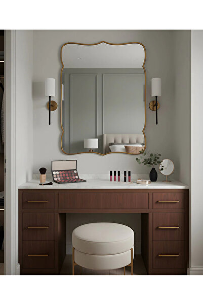 Fawdecor Premium Şık Ahşap Çerçeveli Asimetrik Ayna Ev Dekoru Estetik Duvar A...