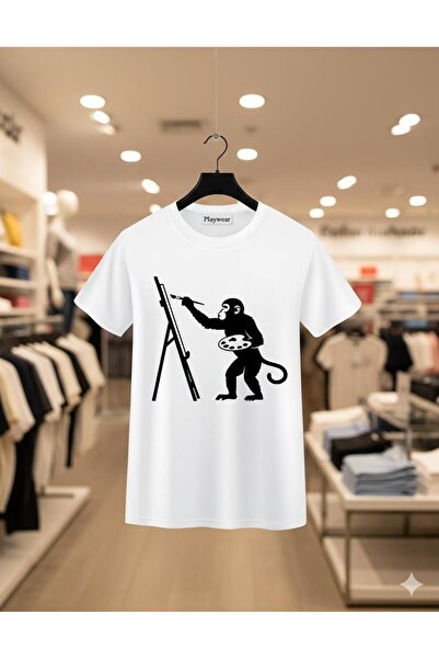 playwear PLAY WEAR Tricou unisex cu imprimeu MONKEY PAINTER, cu decolteu rotund