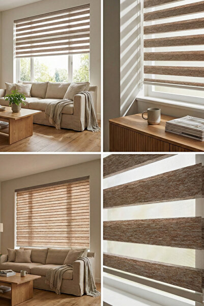 Naza Ağaç Kabuğu Desenli Zebra Perde %100 Polyester Dokuma Alüminyum Kasa, La...