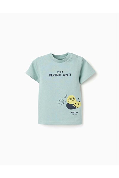 Ziddy Cotton T-shirt with 'Antsy' Print for Baby Boys, Light Green