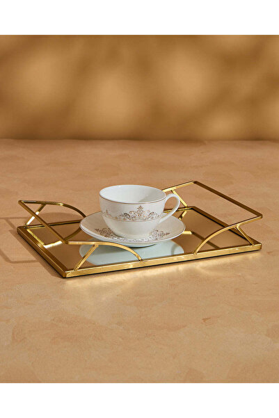 REDTAG Gold Rectangular Decorative Mirror Tray