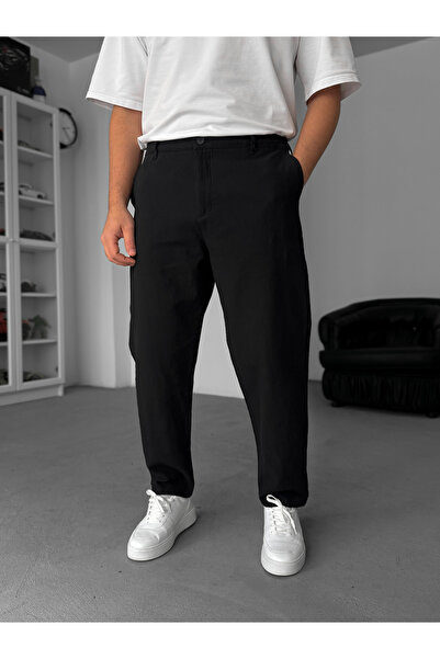 BYBASICMAN Pantaloni negri din in cu textură, croială regulară TW-1009