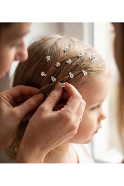 Efna Store Tek Taş Model Gümüş Renk 10 Adet Saç Küpesi,Charm