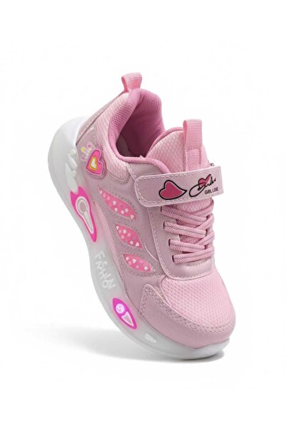 Moda Kadıköy Розови момичешки спортни обувки с велкро и връзки, с нежълтееща ...