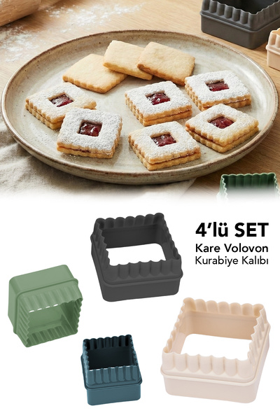 Meleni Home 4-Piece Square Cookie Mold - Double-Sided Flat and Serrated Squar...