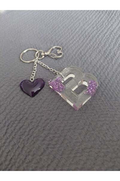 LuArte Letter Charm Heart Detailed Keychain Epoxy