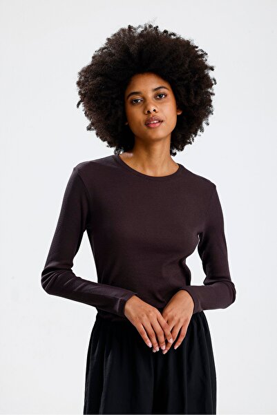 ROSE ARYA Coffee Long Sleeve Basic Tshirt