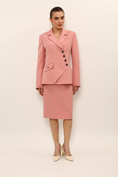 ÖNDER ÖZSOY Men's Collared Asymmetrical Double-Breasted Jacket & Short Pencil...