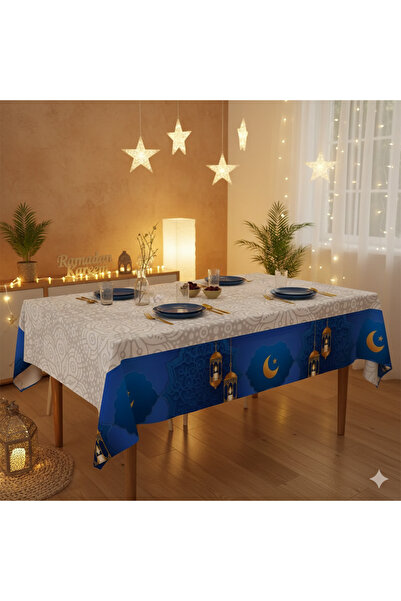 DODOMAR 160 x 220 cm Etek Ucu Saks Mavi Ramazan Masa Örtüsü - Ramazan Sofra v...