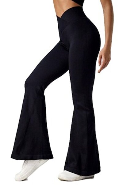 StreetWear Outlet High Waist Flared Sports Pants for Women, Black, S