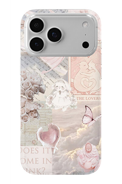 Multitronic حافظة شفافة مطبوعة بتصميم كولاج باللون الوردي متوافقة مع هاتف iPh...