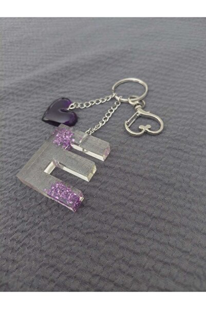 LuArte Letter Charm Heart Detailed Keychain Epoxy