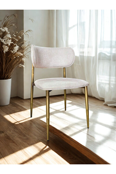 MONİMİMARLIK Sahara Vanilla Metal Sandalye - Ekru Kumaş Anti Baskılı Antik Go...