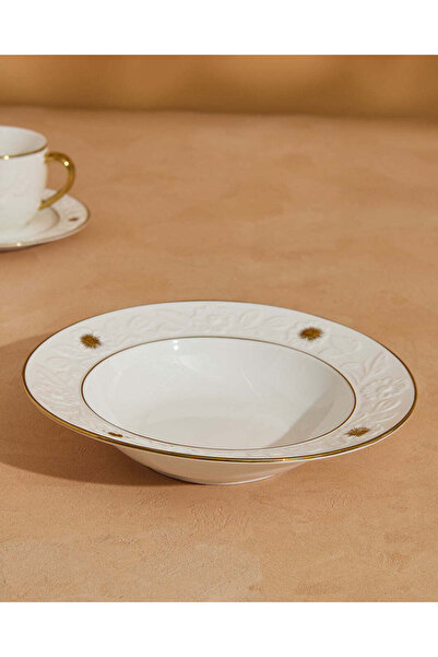 REDTAG White Embossed Soup Plate With Gold Rim
