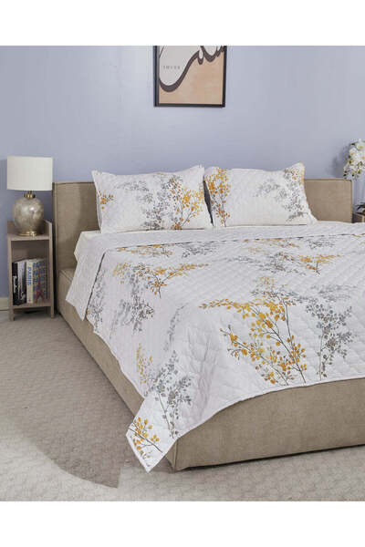 REDTAG طقم سرير عاجي اللون مكون من 3 قطع بنقوش هندسية وزهرية (مقاس كينج)