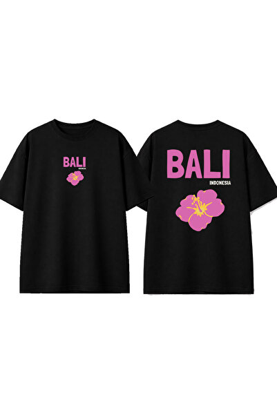 urbvn Tricou oversize negru cu imprimeu Bali Flower Design