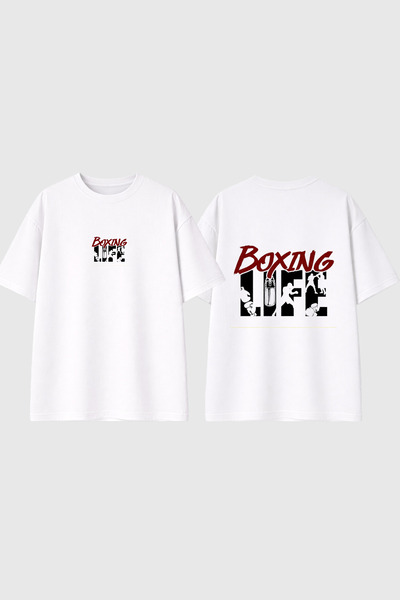 urbvn Tricou supradimensionat alb cu imprimeu Shadow Boxing Design