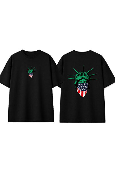 urbvn تي شيرت ليبرتي أمريكا ديزاين أسود كبير الحجم مطبوع