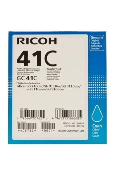 Ricoh Gel Ink Cartridge Cyan 2200 GC 41 C