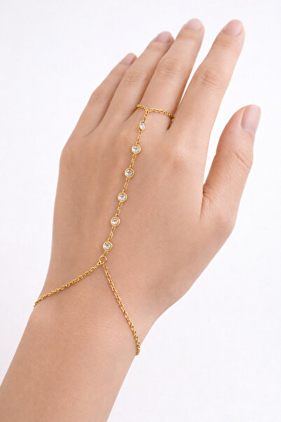 Tasarım سوار شاهميران أنيق للنساء بلون ذهبي مع تفاصيل حجرية - موديل قابل للتع...