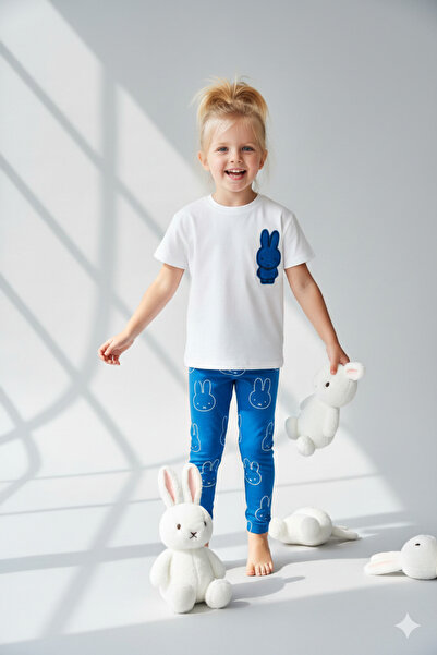 Monila Kız Çocuk Beyaz Aplike Detaylı Fitilli Taytlı Pamuklu Altüst Takım