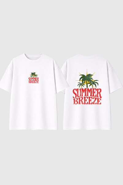 urbvn Summer Breeze Design Printed White Oversize T-Shirt
