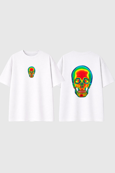 urbvn Tricou supradimensionat alb cu imprimeu cu design craniu colorat