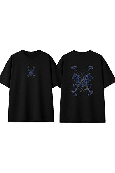 urbvn Tricou oversize negru cu imprimeu Horse 5 Design