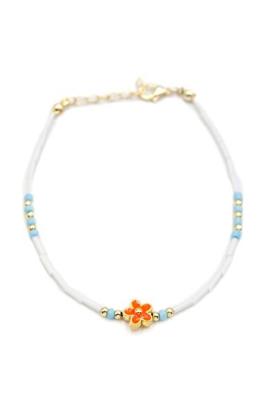 Mestore Beaded flower anklet - orange