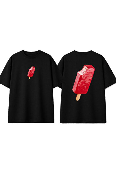 urbvn تي شيرت أسود كبير الحجم مطبوع بتصميم آيس كريم ستيك
