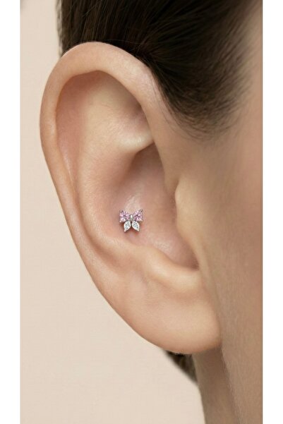 alysa jewelry Cerrahi Çelik fiyonk pembe zirkon taşlı Piercing, Tragus, helik...