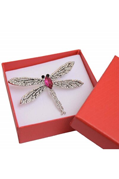 PUFO Elegant women's brooch in the shape of a large dragonfly with silver peb...