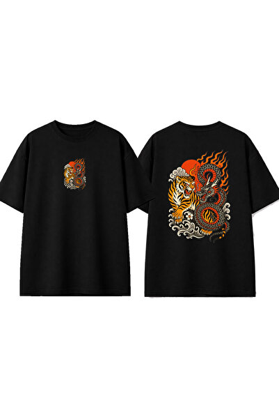 urbvn Tricou oversize negru cu imprimeu DragoxTiger Design