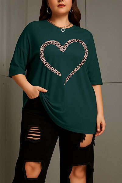 Oksit Love Women's Large Size Oversized Printed Crew Neck Cotton T-Shirt Rela...